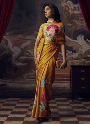MUSTARD BOLLYWOOD DIGITAL PRINTED SAREE 3