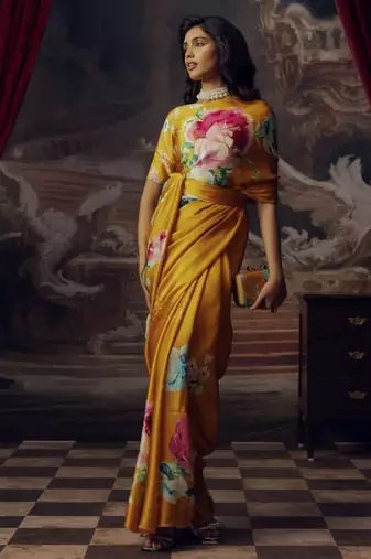 MUSTARD BOLLYWOOD DIGITAL PRINTED SAREE
