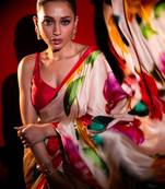 HOT RED AND WHITE BOLLYWOOD DIGITAL PRINTED SAREE