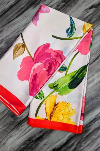 HOT RED AND WHITE BOLLYWOOD DIGITAL PRINTED SAREE