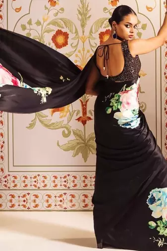 HOT BLACK BOLLYWOOD DIGITAL PRINTED SAREE