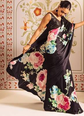 HOT BLACK BOLLYWOOD DIGITAL PRINTED SAREE 3