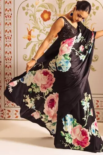 HOT BLACK BOLLYWOOD DIGITAL PRINTED SAREE