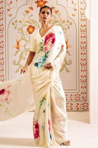 WHITE BOLLYWOOD DIGITAL PRINTED SAREE