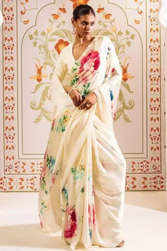 WHITE BOLLYWOOD DIGITAL PRINTED SAREE