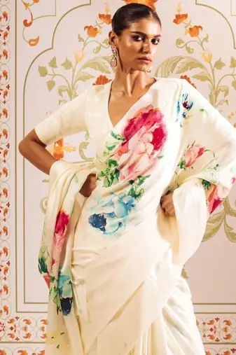 WHITE BOLLYWOOD DIGITAL PRINTED SAREE