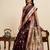 Maroon paithani silk blend saree with rich zari woven pallu and contrast mina kari border, traditional designer blouse