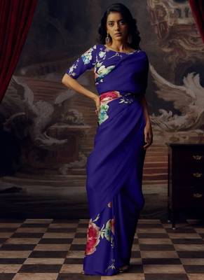 NAVY BLUE BOLLYWOOD DIGITAL PRINTED SAREE 1
