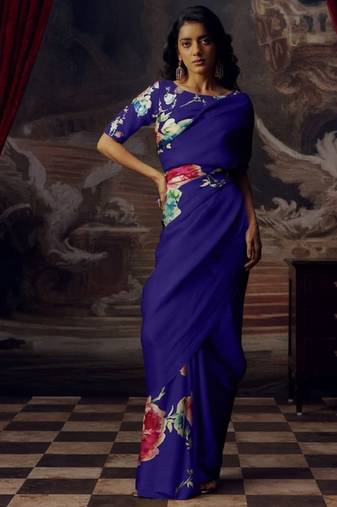 NAVY BLUE BOLLYWOOD DIGITAL PRINTED SAREE