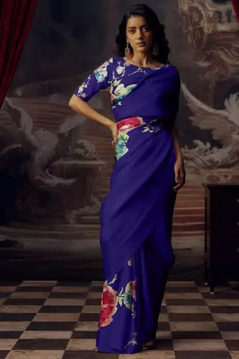 NAVY BLUE BOLLYWOOD DIGITAL PRINTED SAREE