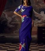 NAVY BLUE BOLLYWOOD DIGITAL PRINTED SAREE