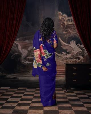 NAVY BLUE BOLLYWOOD DIGITAL PRINTED SAREE 2