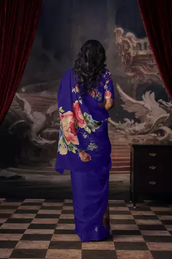 NAVY BLUE BOLLYWOOD DIGITAL PRINTED SAREE