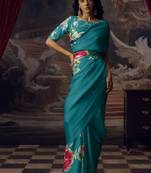 TEAL-BLUE BOLLYWOOD DIGITAL PRINTED SAREE