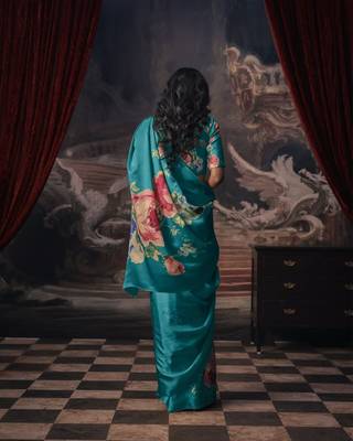 TEAL-BLUE BOLLYWOOD DIGITAL PRINTED SAREE 2