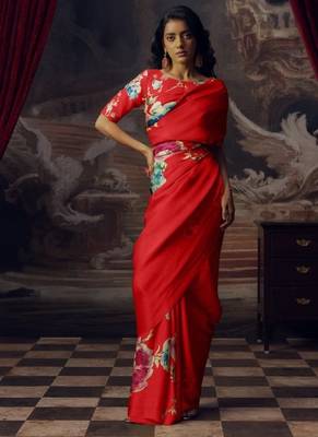 HOT RED BOLLYWOOD DIGITAL PRINTED SAREE 1