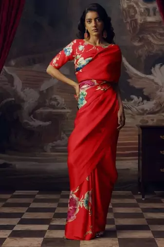 HOT RED BOLLYWOOD DIGITAL PRINTED SAREE