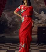 HOT RED BOLLYWOOD DIGITAL PRINTED SAREE