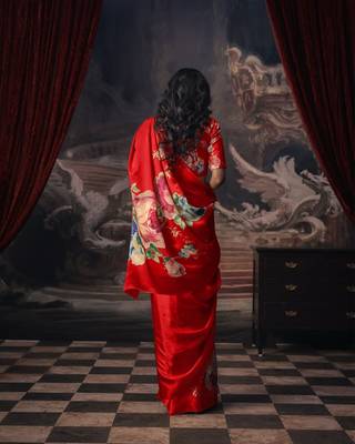 HOT RED BOLLYWOOD DIGITAL PRINTED SAREE 3