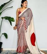 RED AND CREAM BOLLYWOOD DIGITAL PRINTED SAREE