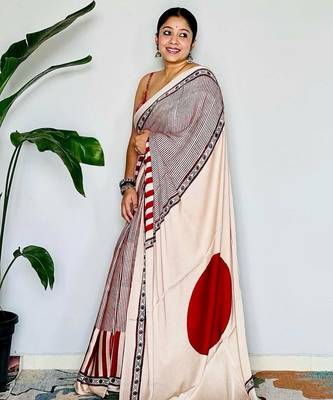 RED AND CREAM BOLLYWOOD DIGITAL PRINTED SAREE 4