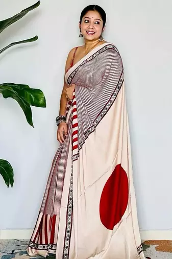 RED AND CREAM BOLLYWOOD DIGITAL PRINTED SAREE