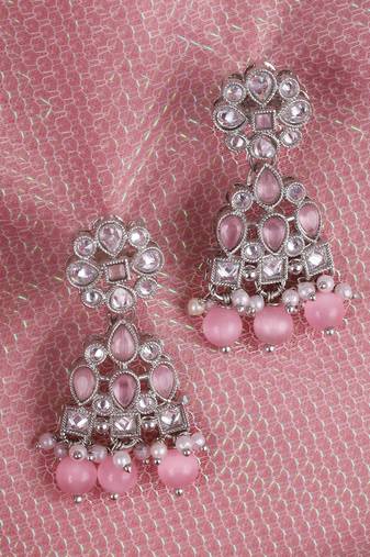 Modern round and leaf shape silver plated dangle earring for women and girls