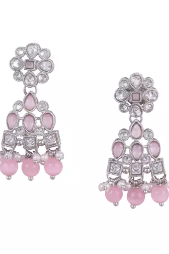 Modern round and leaf shape silver plated dangle earring for women and girls