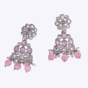 Modern round and leaf shape silver plated dangle earring for women and girls 4