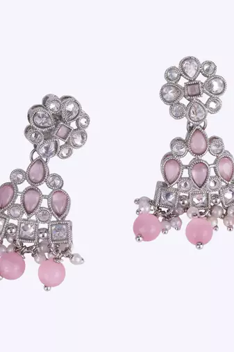 Modern round and leaf shape silver plated dangle earring for women and girls
