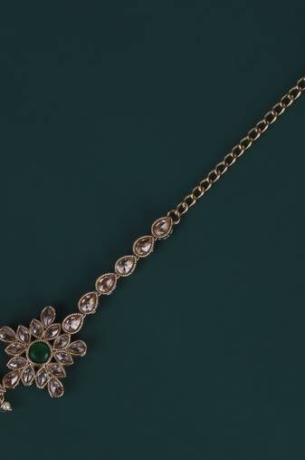 Lavish flower and oval shape gold plated maang tikka for women and girls