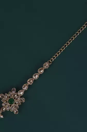 Lavish flower and oval shape gold plated maang tikka for women and girls