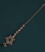 Lavish flower and oval shape gold plated maang tikka for women and girls