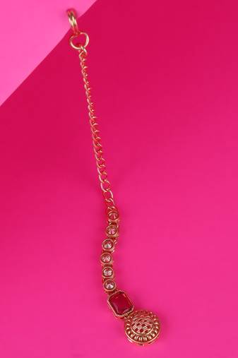 Finely round shape gold plated maang tikka for women and girls