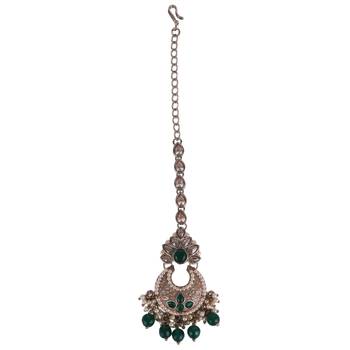 Incredible chandilier and flower design gold plated maang tikka for women and girls 2