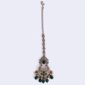 Incredible chandilier and flower design gold plated maang tikka for women and girls 3