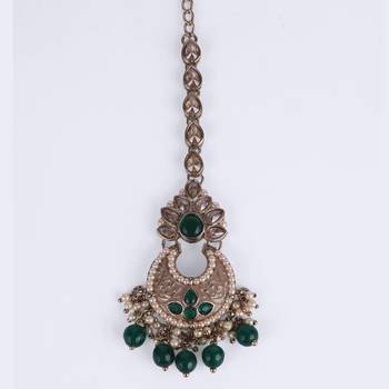 Incredible chandilier and flower design gold plated maang tikka for women and girls 4