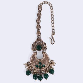 Incredible chandilier and flower design gold plated maang tikka for women and girls 5