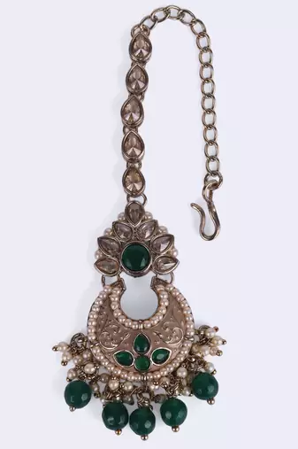 Incredible chandilier and flower design gold plated maang tikka for women and girls