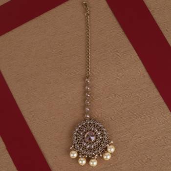 Lavish round and flower design gold plated maang tikka for women and girls 1