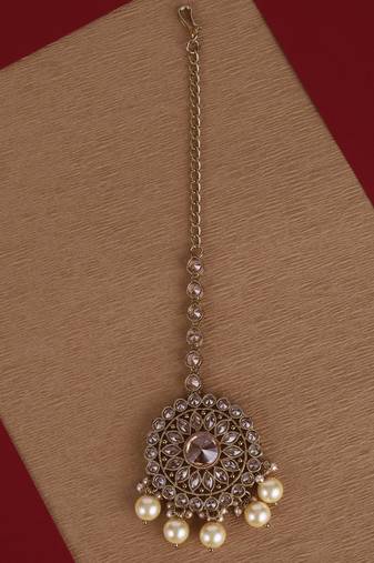 Lavish round and flower design gold plated maang tikka for women and girls