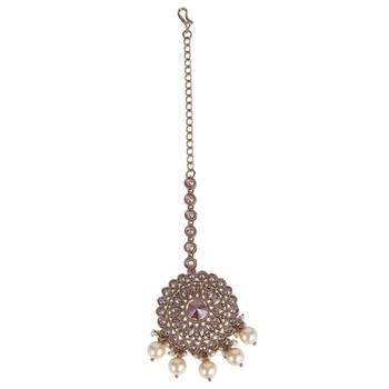 Lavish round and flower design gold plated maang tikka for women and girls 2