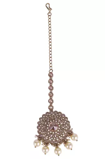 Lavish round and flower design gold plated maang tikka for women and girls