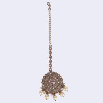 Lavish round and flower design gold plated maang tikka for women and girls 3