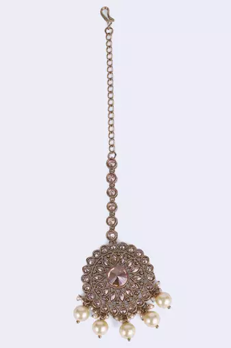 Lavish round and flower design gold plated maang tikka for women and girls