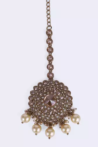 Lavish round and flower design gold plated maang tikka for women and girls