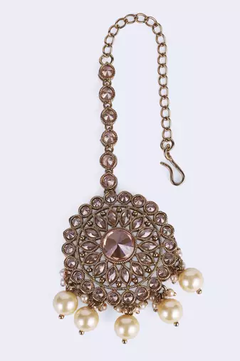 Lavish round and flower design gold plated maang tikka for women and girls