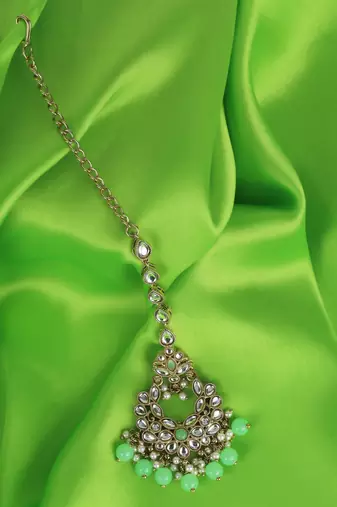 Splendid chandilier and flower design gold plated maang tikka for women and girls