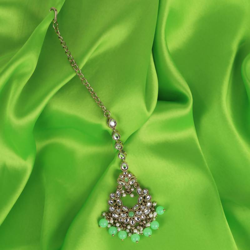 Splendid chandilier and flower design gold plated maang tikka for women and girls