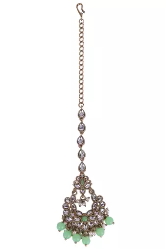 Splendid chandilier and flower design gold plated maang tikka for women and girls